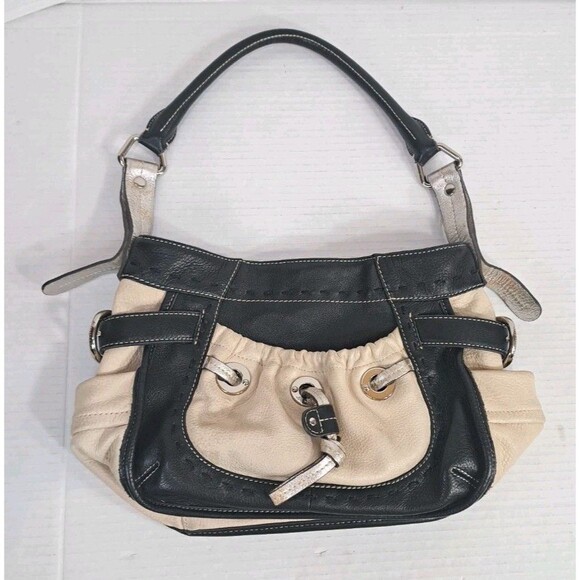 B. Makowsky Black White Lisbon BM6205 Leather Shoulder Bag 14x8x5 Purse 16" Drop - Picture 1 of 8